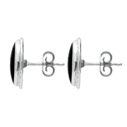 Sterling Silver Whitby Jet Rope Edge Oval Stud Earrings. E023. 