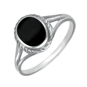 Sterling Silver Whitby Jet Oval Rope Edged Ring R007