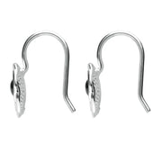 Sterling Silver Whitby Jet Rose Hook Earrings. E1916.