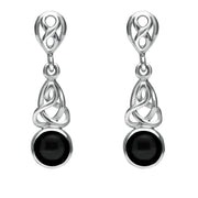 Sterling Silver Whitby Jet Round Celtic Dropper Earrings E975