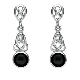 Sterling Silver Whitby Jet Round Celtic Dropper Earrings E975