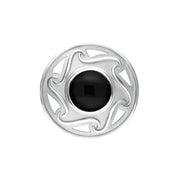 Sterling Silver Whitby Jet Round Celtic Framed Brooch. m197.
