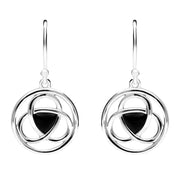 Sterling Silver Whitby Jet Round Celtic Knot Hook Earrings E2310