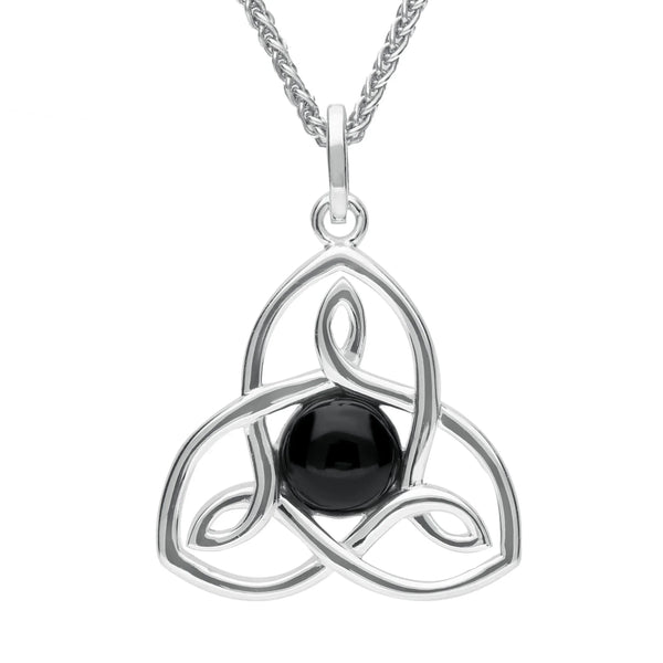Sterling Silver Whitby Jet Round Celtic Knot Necklace P3128