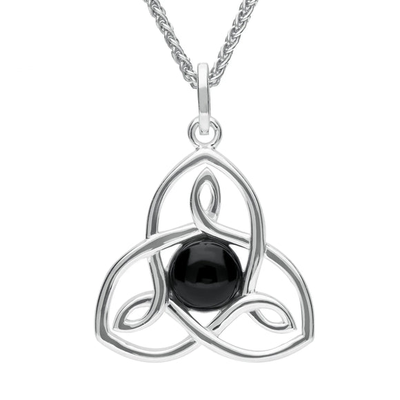 Sterling Silver Whitby Jet Round Celtic Knot Necklace P3128
