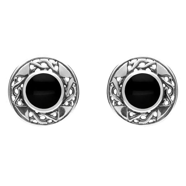 Sterling Silver Whitby Jet Round Celtic Stud Earrings E149