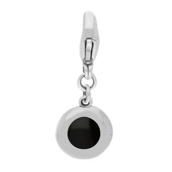 Sterling Silver Whitby Jet Round Shaped Heart Clip Charm, G665.