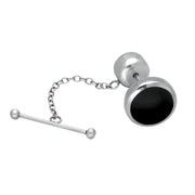 Sterling Silver Whitby Jet Round Tie Pin. CL010.