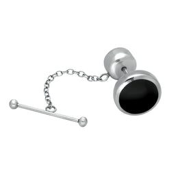 Sterling Silver Whitby Jet Round Tie Pin. CL010.