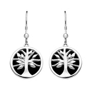 Sterling Silver Whitby Jet Round Tree of Life Drop Earrings E2485