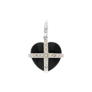 Sterling Silver Whitby Jet Seventeen Pearl Medium Cross Heart Charm G771