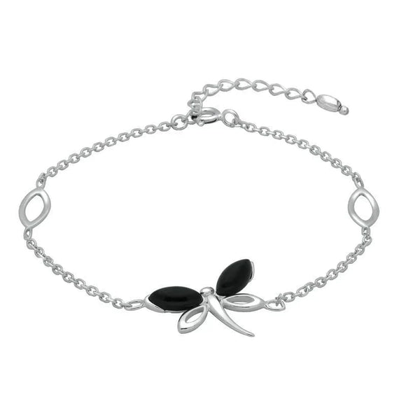 Sterling Silver Whitby Jet Single Butterfly Bracelet B999