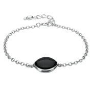 Sterling Silver Whitby Jet Single Wide Marquise Bracelet B1001