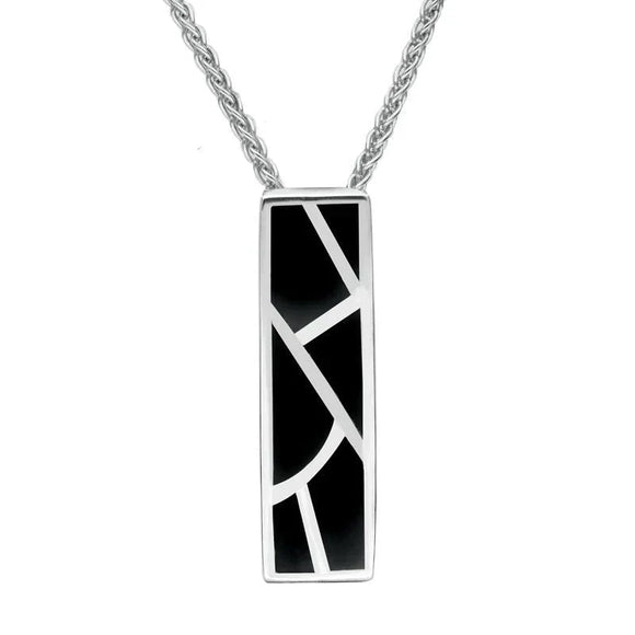 Sterling Silver Whitby Jet Six Stone Oblong Shaped Necklace. P920