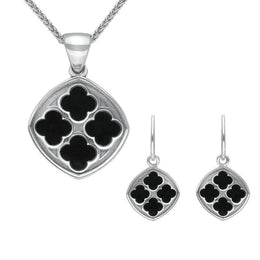 Sterling Silver Whitby Jet Small Abbey Window Cushion Two Piece Set, S060.