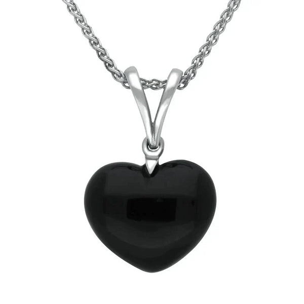 Sterling Silver Whitby Jet Small Heart Split Bale Necklace. SMLHRTPND