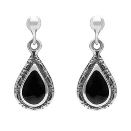 Sterling Silver Whitby Jet Small Pear Drop Earrings E142