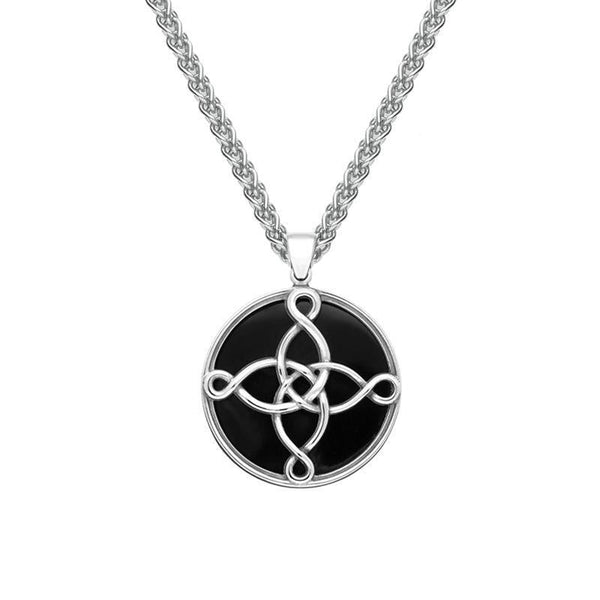 Sterling Silver Whitby Jet Small The Mission Logo Necklace P3419