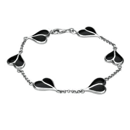Sterling Silver Whitby Jet Split Heart Bracelet. B360.