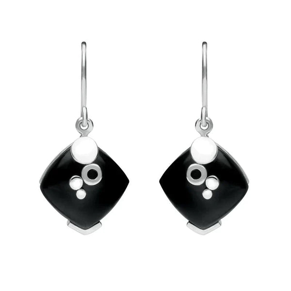 Sterling Silver Whitby Jet Square Bubble Detail Earrings E1253