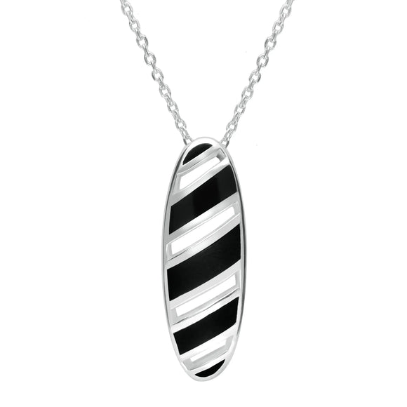 Sterling Silver Whitby Jet Striped Open Oval Necklace P1374