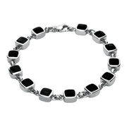 Sterling Silver Whitby Jet Thirteen Stone Square Cushion Bracelet B538