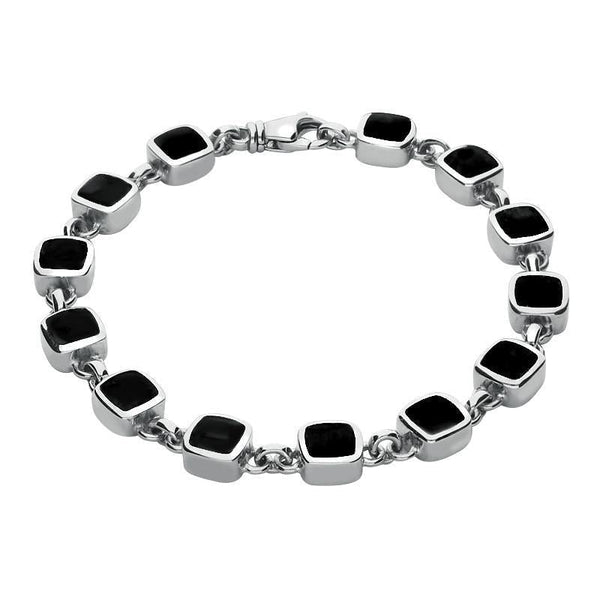 Sterling Silver Whitby Jet Thirteen Stone Square Cushion Bracelet B538