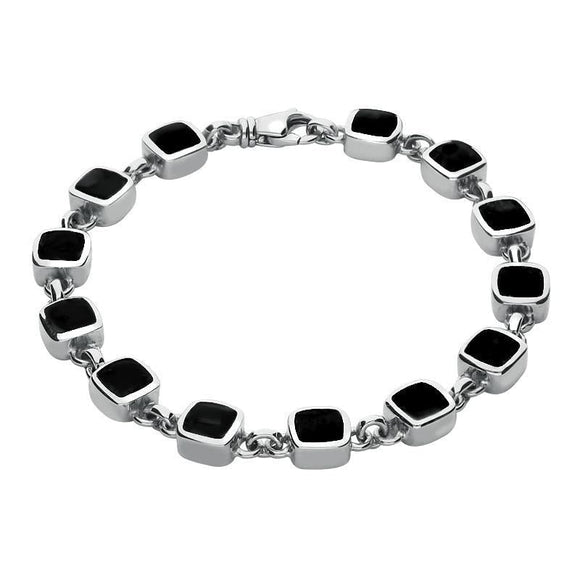 Sterling Silver Whitby Jet Thirteen Stone Square Cushion Bracelet B538