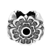 Sterling Silver Whitby Jet Three Rose Charm. G592.