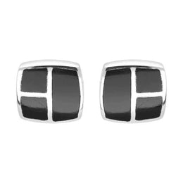 Sterling Silver Whitby Jet Three Stone Square Stud Earrings, E1949.