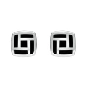 Sterling Silver Whitby Jet Tile Cushion Stud Earrings. E1052.