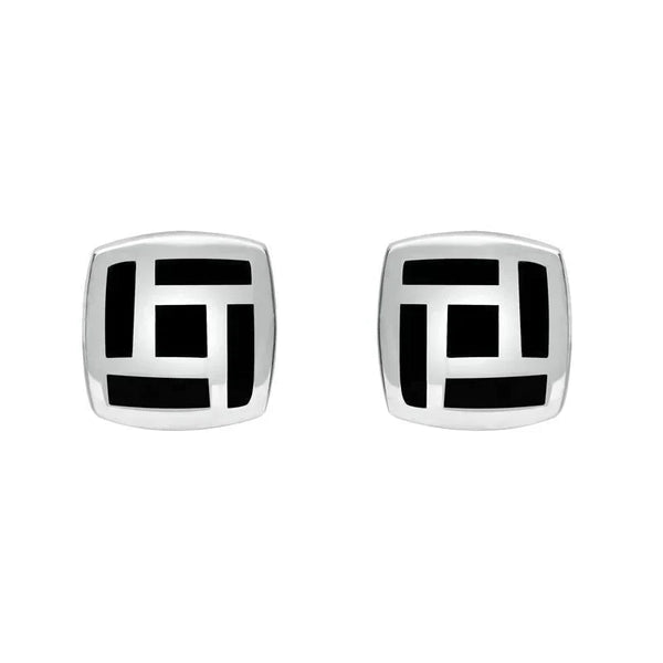Sterling Silver Whitby Jet Tile Cushion Stud Earrings. E1052.