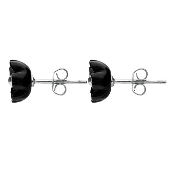 Sterling Silver Whitby Jet Petite Petal Stud Earrings. E1326.
