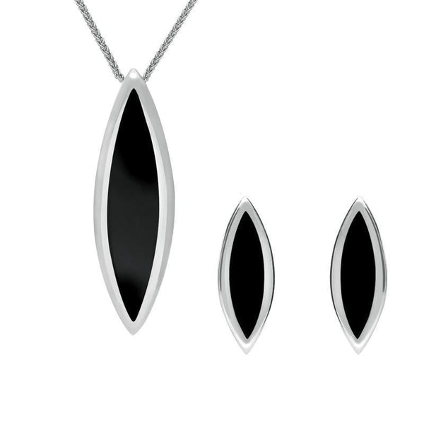 Sterling Silver Whitby Jet Toscana Long Marquise Two Piece Set S208