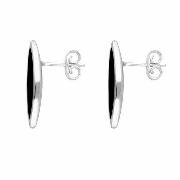 Sterling Silver Whitby Jet Toscana Marquise Stud Earrings. E1124.