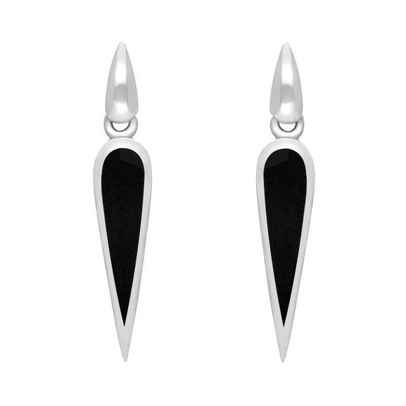 Sterling Silver Whitby Jet Toscana Slim Pear Drop Earrings E1123