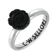 Sterling Silver Whitby Jet Tuberose Rose Ring R629