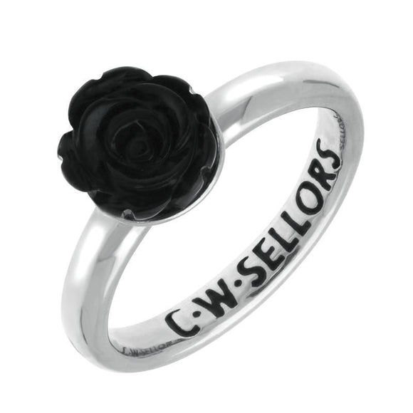 Sterling Silver Whitby Jet Tuberose Rose Ring R629