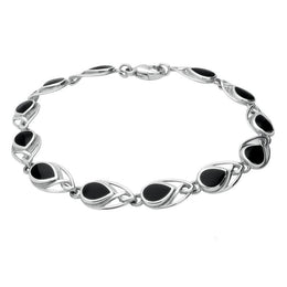 Sterling Silver Whitby Jet Pear Shaped Celtic Bracelet B599