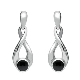 Sterling Silver Whitby Jet Eternity Loop Drop Earrings