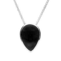 Sterling Silver Whitby Jet Upside Down Pear Necklace. P1103.