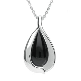 Sterling Silver Whitby Jet Wide Edge Pear Two Piece Set. S038