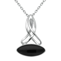 Sterling Silver Whitby Jet Wide Marquise Celtic Necklace P1393