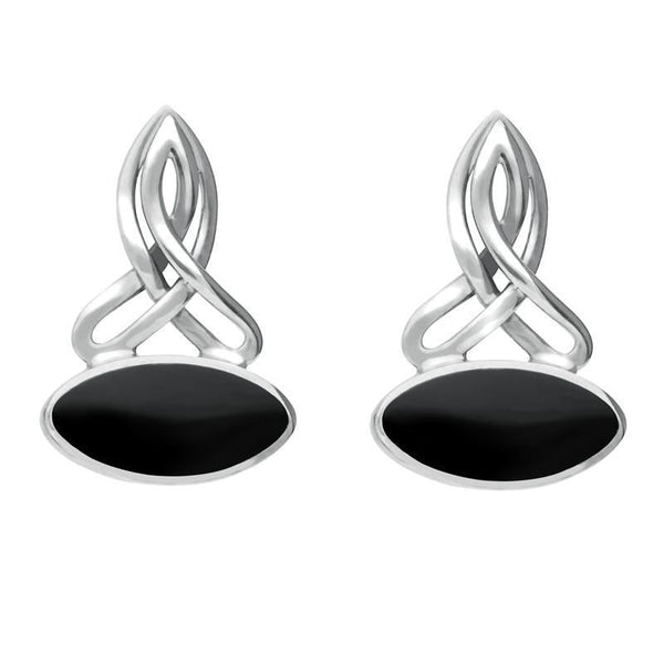 Sterling Silver Whitby Jet Wide Marquise Celtic Stud Earrings E977