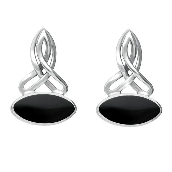 Sterling Silver Whitby Jet Wide Marquise Celtic Stud Earrings E977