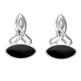 Sterling Silver Whitby Jet Wide Marquise Celtic Two Piece Set