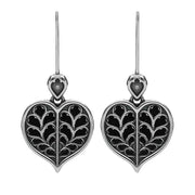 Sterling Silver Whitby Jet York Minster Heart Hook Earrings. E2385.