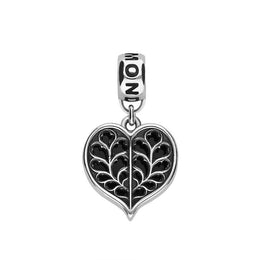 Sterling Silver Whitby Jet York Minster Heart Loop Charm. G827.