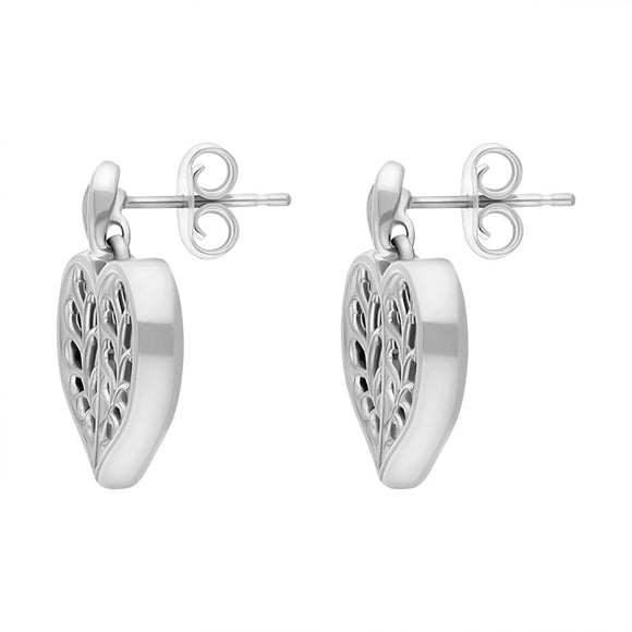 Sterling Silver Whitby Jet York Minster Heart Stud Drop Earrings. E2386.