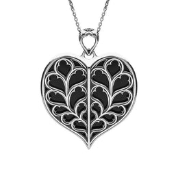Sterling Silver Whitby Jet York Minster Medium Heart Necklace. P3252